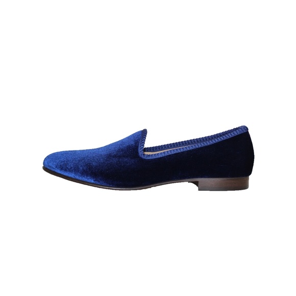 New Del Toro Men\'s Navy Blue Velvet Slippers, Handmade in Italy size 14